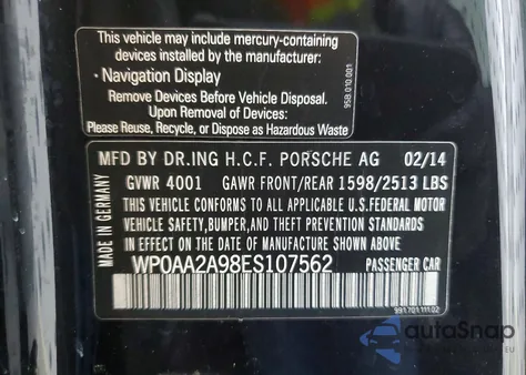 2014 Porsche 911 Carrera z USA, uszkodzony, nr VIN WP0AA2A98ES107562